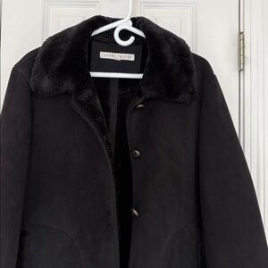 Larry Levine Faux Suede and Shearling Stunning Black Jacket,Leather-like Buttons